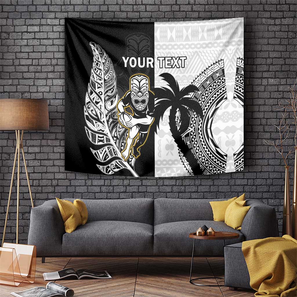 Custom Fiji And New Zealand Rugby Tapestry Aotearoa Silver Fern Mix Fijian Tapa Pattern