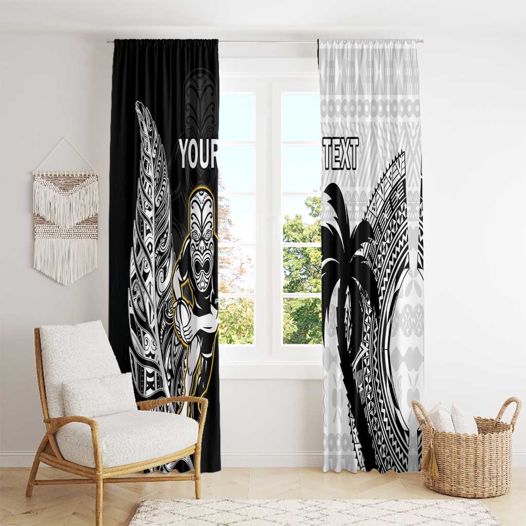 Custom Fiji And New Zealand Rugby Window Curtain Aotearoa Silver Fern Mix Fijian Tapa Pattern