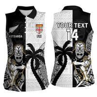 Custom Fiji And New Zealand Rugby Women Sleeveless Polo Shirt Aotearoa Silver Fern Mix Fijian Tapa Pattern