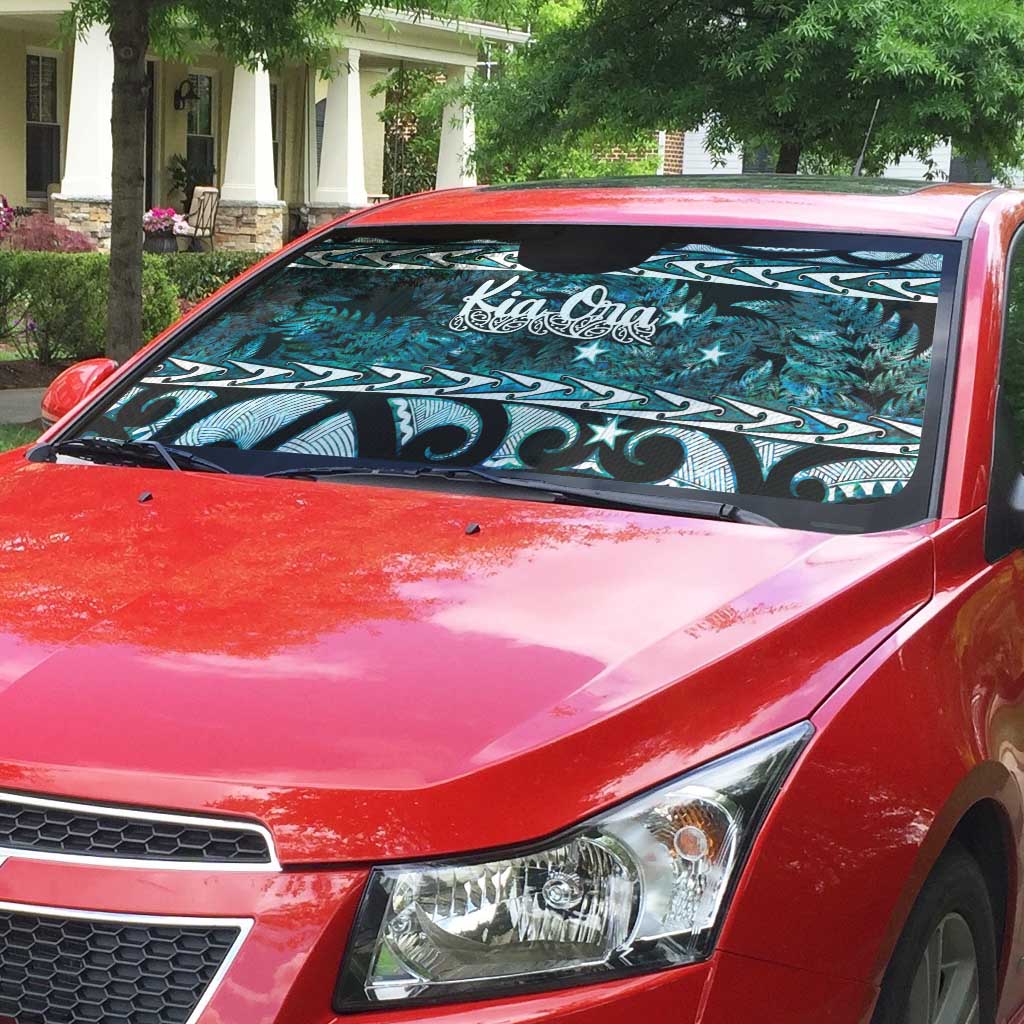 Kia Ora New Zealand Auto Sun Shade Aotearoa Proud Maori Paua Shell Silver Fern - Polynesian Pride