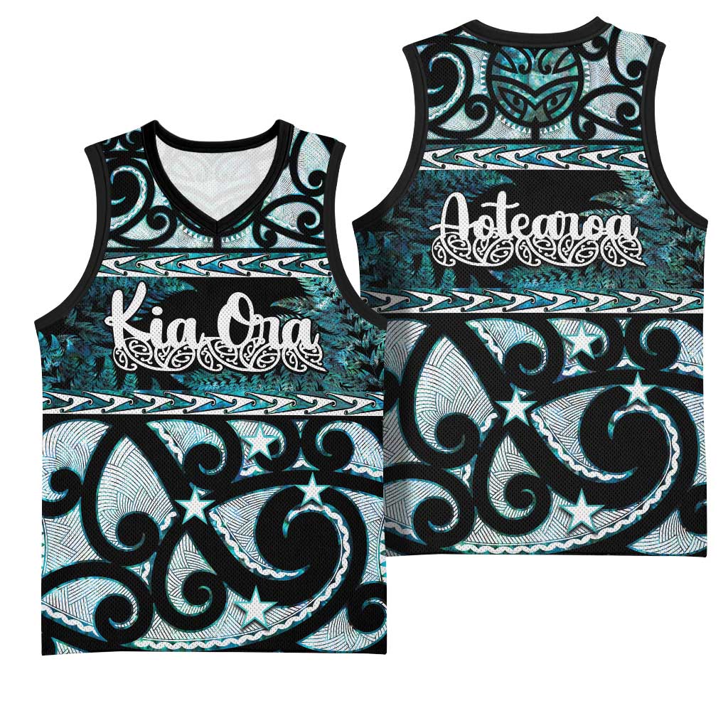 Kia Ora New Zealand Basketball Jersey Aotearoa Proud Maori Paua Shell Silver Fern - Polynesian Pride