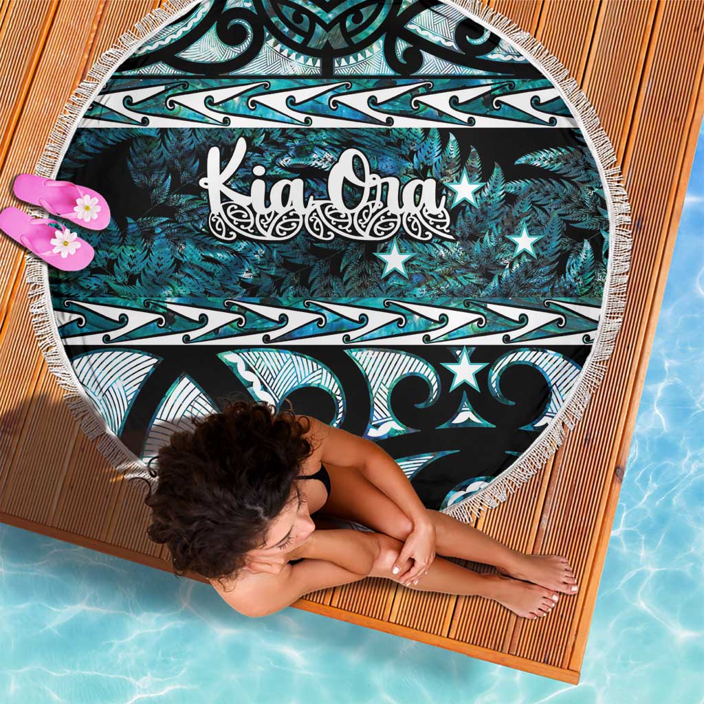 Kia Ora New Zealand Beach Blanket Aotearoa Proud Maori Paua Shell Silver Fern - Polynesian Pride