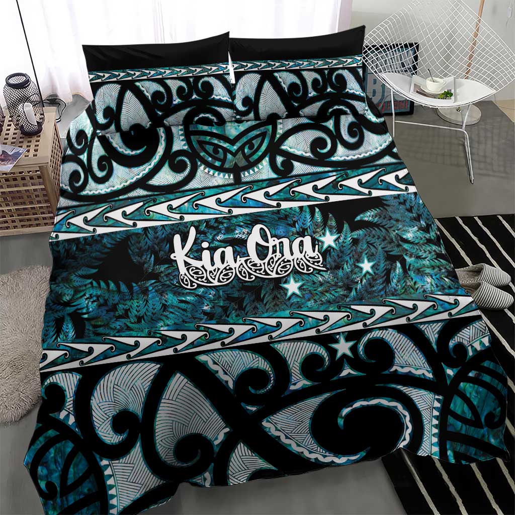 Kia Ora New Zealand Bedding Set Aotearoa Proud Maori Paua Shell Silver Fern - Polynesian Pride
