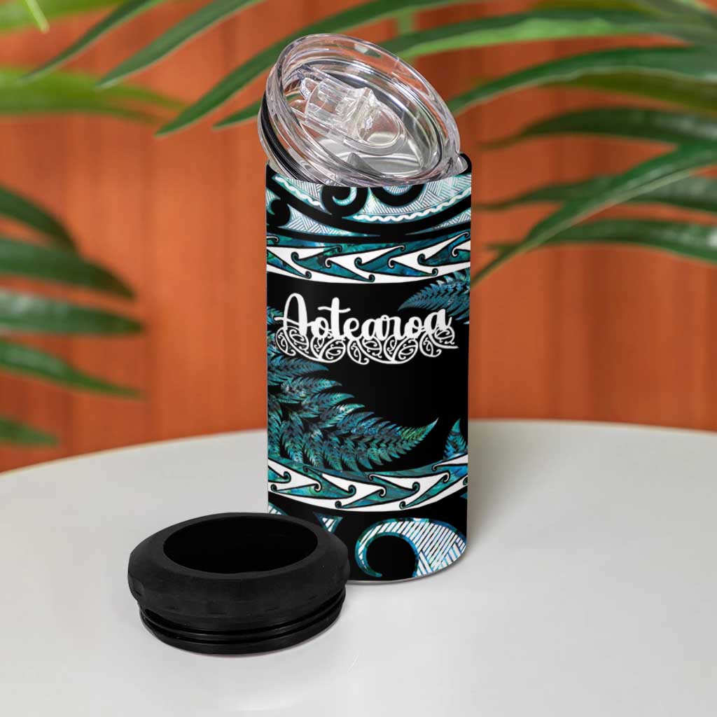 Kia Ora New Zealand 4 in 1 Can Cooler Tumbler Aotearoa Proud Maori Paua Shell Silver Fern - Polynesian Pride