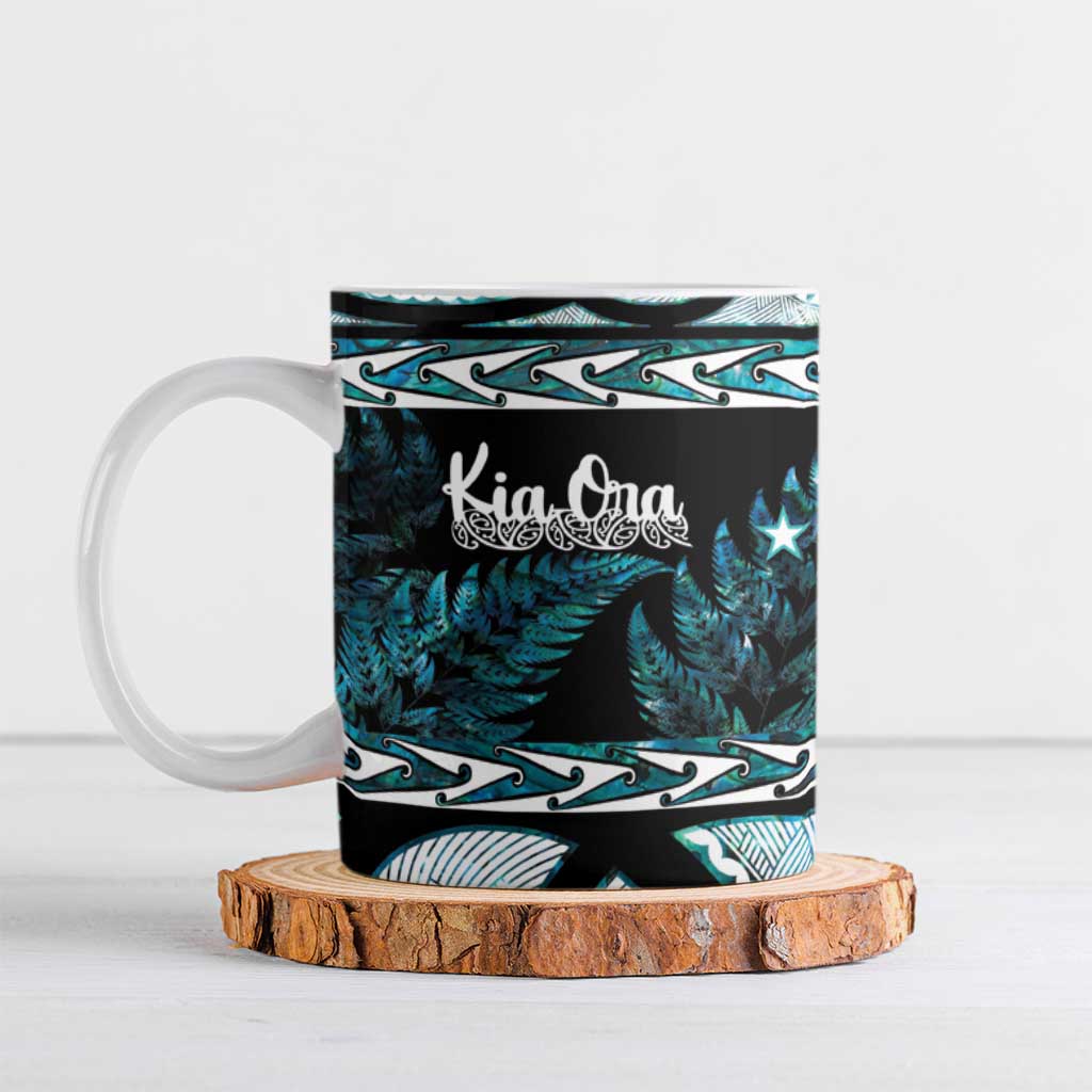 Kia Ora New Zealand Ceramic Mug Aotearoa Proud Maori Paua Shell Silver Fern - Polynesian Pride