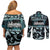 Kia Ora New Zealand Couples Matching Off Shoulder Short Dress and Long Sleeve Button Shirt Aotearoa Proud Maori Paua Shell Silver Fern - Polynesian Pride