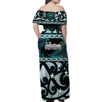 Kia Ora New Zealand Family Matching Off Shoulder Maxi Dress and Hawaiian Shirt Aotearoa Proud Maori Paua Shell Silver Fern - Polynesian Pride