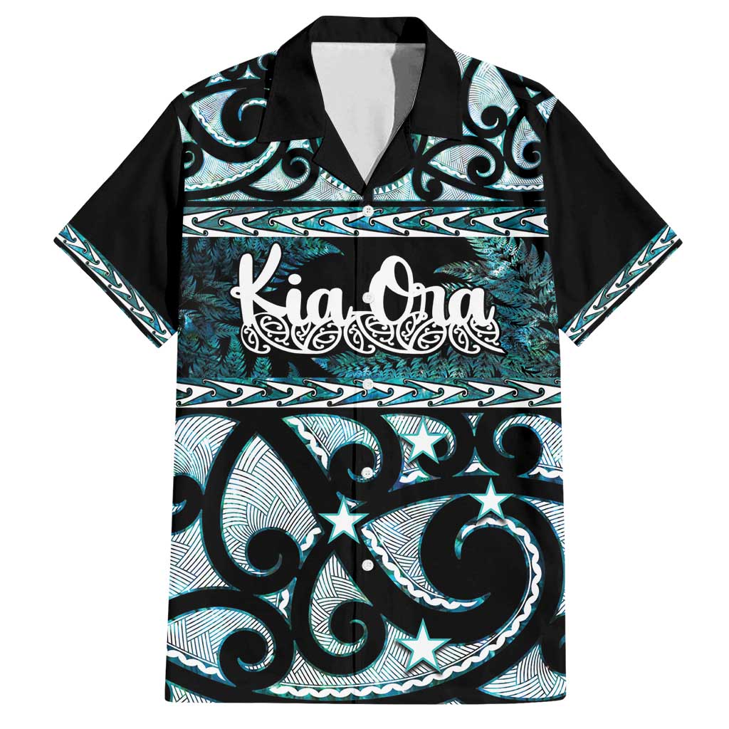 Kia Ora New Zealand Family Matching Puletasi and Hawaiian Shirt Aotearoa Proud Maori Paua Shell Silver Fern LT14 Dad's Shirt - Short Sleeve Black - Polynesian Pride