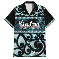 Kia Ora New Zealand Family Matching Puletasi and Hawaiian Shirt Aotearoa Proud Maori Paua Shell Silver Fern LT14 Dad's Shirt - Short Sleeve Black - Polynesian Pride
