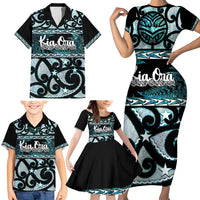 Kia Ora New Zealand Family Matching Short Sleeve Bodycon Dress and Hawaiian Shirt Aotearoa Proud Maori Paua Shell Silver Fern - Polynesian Pride