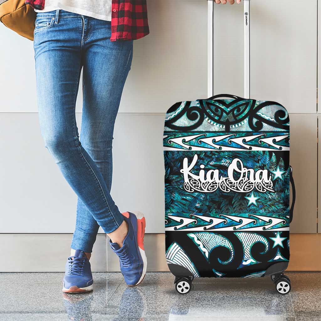Kia Ora New Zealand Luggage Cover Aotearoa Proud Maori Paua Shell Silver Fern - Polynesian Pride