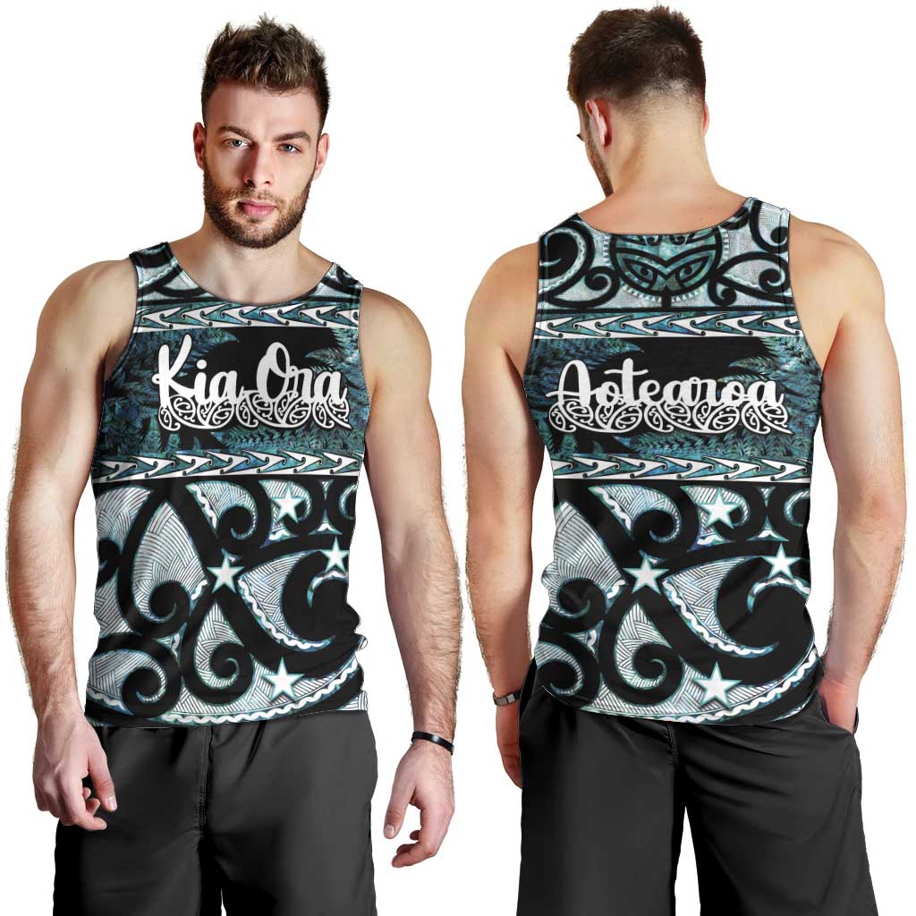 Kia Ora New Zealand Men Tank Top Aotearoa Proud Maori Paua Shell Silver Fern - Polynesian Pride