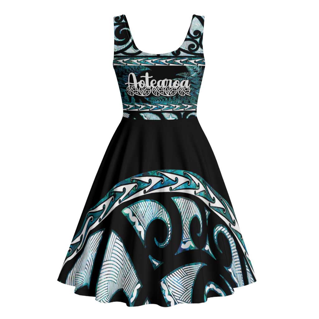 Kia Ora New Zealand Midi Dress Aotearoa Proud Maori Paua Shell Silver Fern - Polynesian Pride