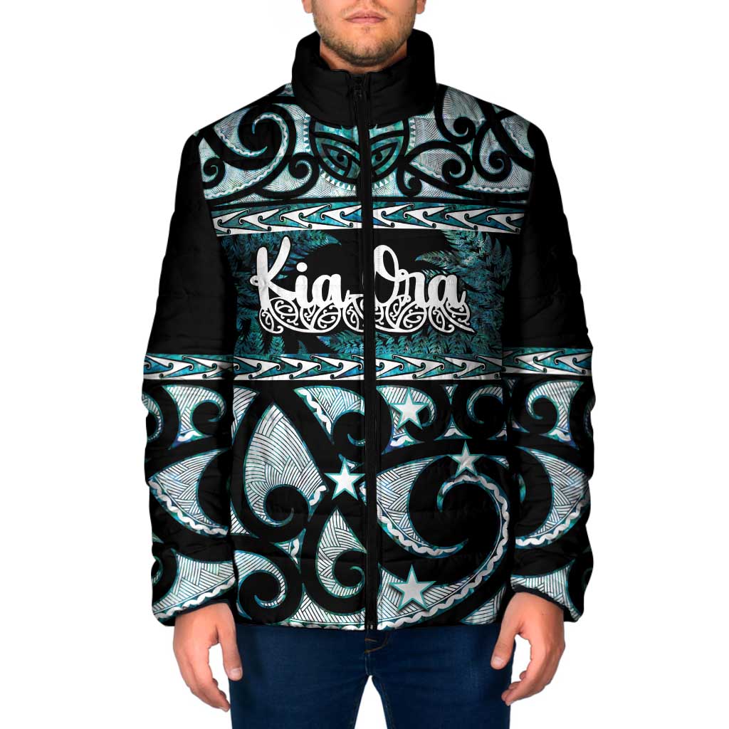 Kia Ora New Zealand Padded Jacket Aotearoa Proud Maori Paua Shell Silver Fern - Polynesian Pride