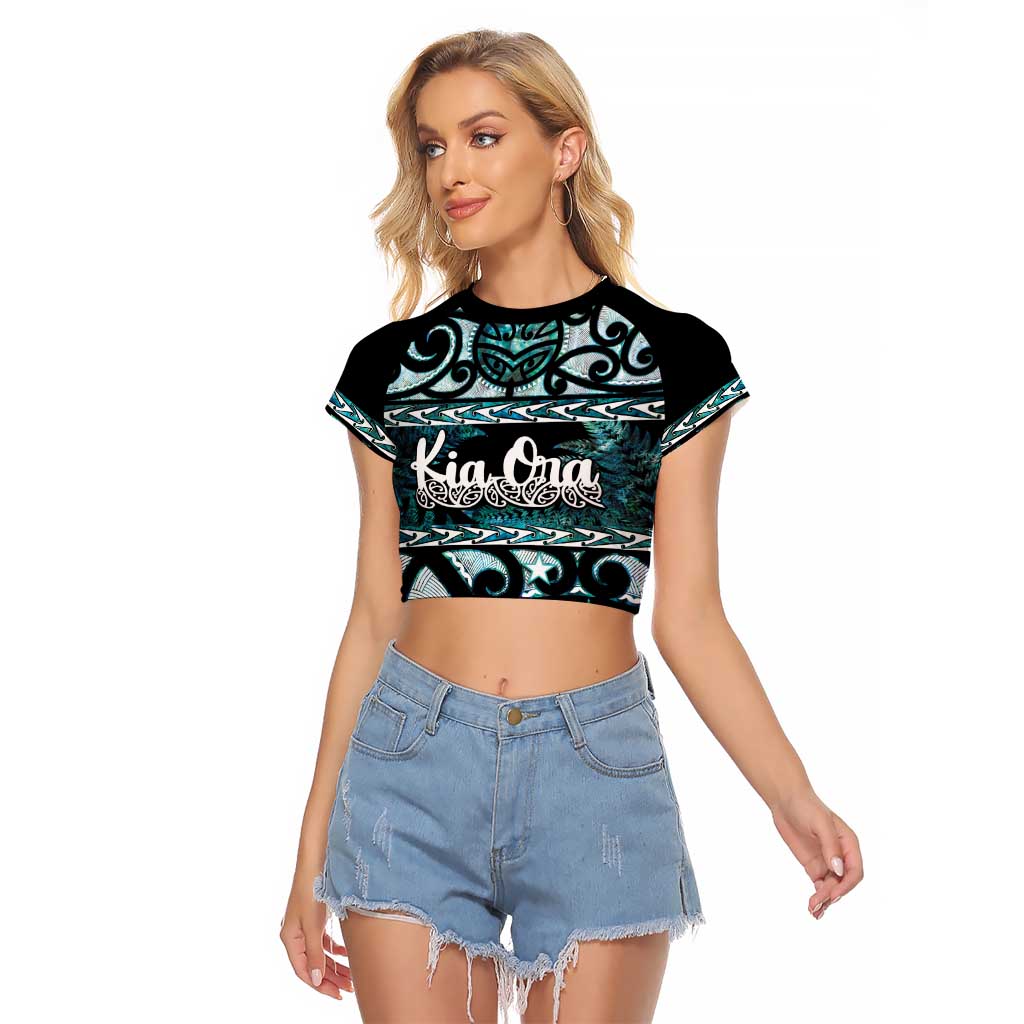 Kia Ora New Zealand Raglan Cropped T Shirt Aotearoa Proud Maori Paua Shell Silver Fern - Polynesian Pride