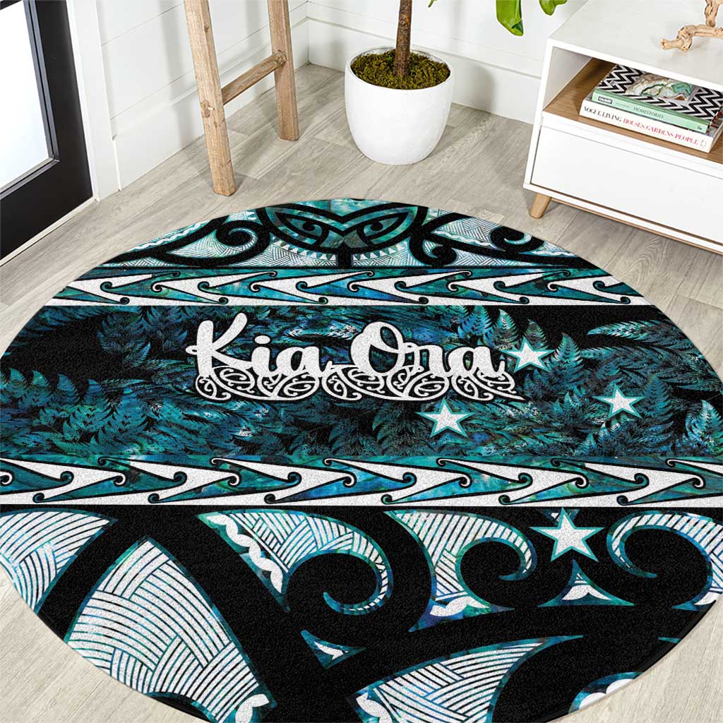 Kia Ora New Zealand Round Carpet Aotearoa Proud Maori Paua Shell Silver Fern - Polynesian Pride