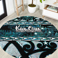 Kia Ora New Zealand Round Carpet Aotearoa Proud Maori Paua Shell Silver Fern - Polynesian Pride