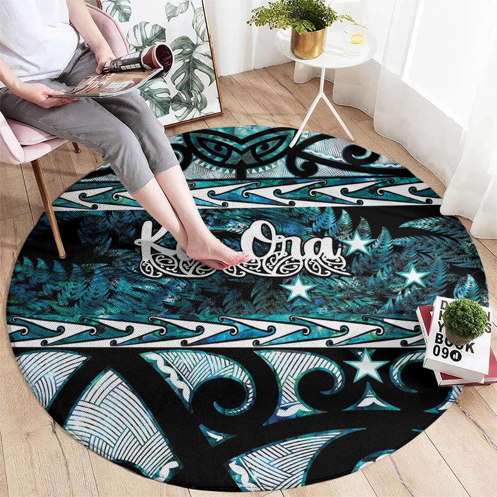 Kia Ora New Zealand Round Carpet Aotearoa Proud Maori Paua Shell Silver Fern - Polynesian Pride