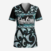 Kia Ora New Zealand Scrub Top Aotearoa Proud Maori Paua Shell Silver Fern - Polynesian Pride