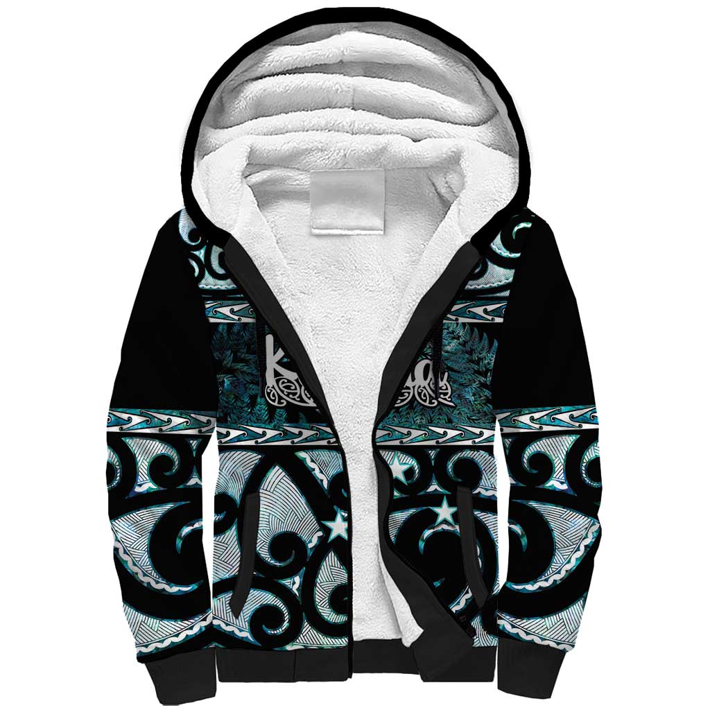 Kia Ora New Zealand Sherpa Hoodie Aotearoa Proud Maori Paua Shell Silver Fern - Polynesian Pride