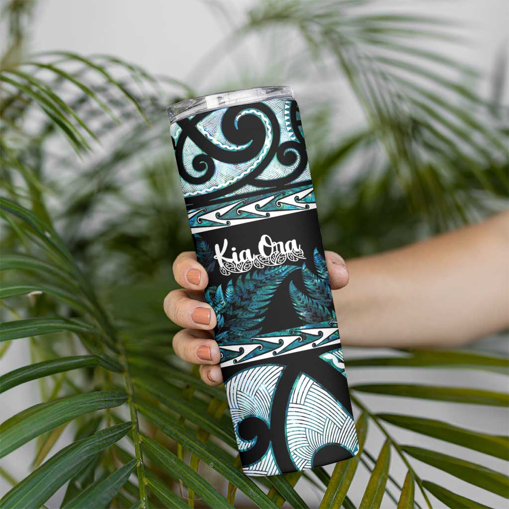 Kia Ora New Zealand Skinny Tumbler Aotearoa Proud Maori Paua Shell Silver Fern - Polynesian Pride