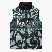 Kia Ora New Zealand Sleeveless Puffer Jacket Aotearoa Proud Maori Paua Shell Silver Fern - Polynesian Pride