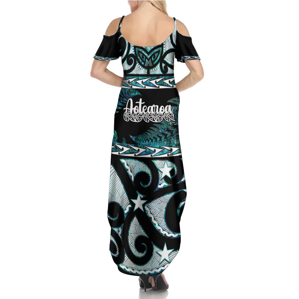 Kia Ora New Zealand Summer Maxi Dress Aotearoa Proud Maori Paua Shell Silver Fern - Polynesian Pride