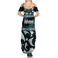 Kia Ora New Zealand Summer Maxi Dress Aotearoa Proud Maori Paua Shell Silver Fern - Polynesian Pride