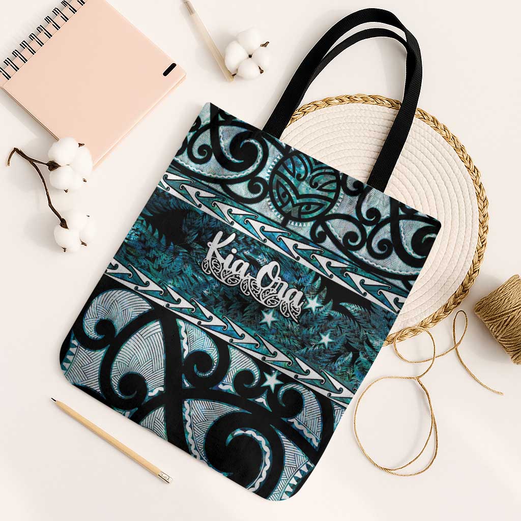Kia Ora New Zealand Tote Bag Aotearoa Proud Maori Paua Shell Silver Fern - Polynesian Pride