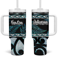 Kia Ora New Zealand Tumbler With Handle Aotearoa Proud Maori Paua Shell Silver Fern - Polynesian Pride