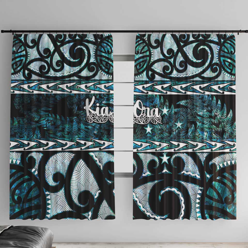 Kia Ora New Zealand Window Curtain Aotearoa Proud Maori Paua Shell Silver Fern - Polynesian Pride