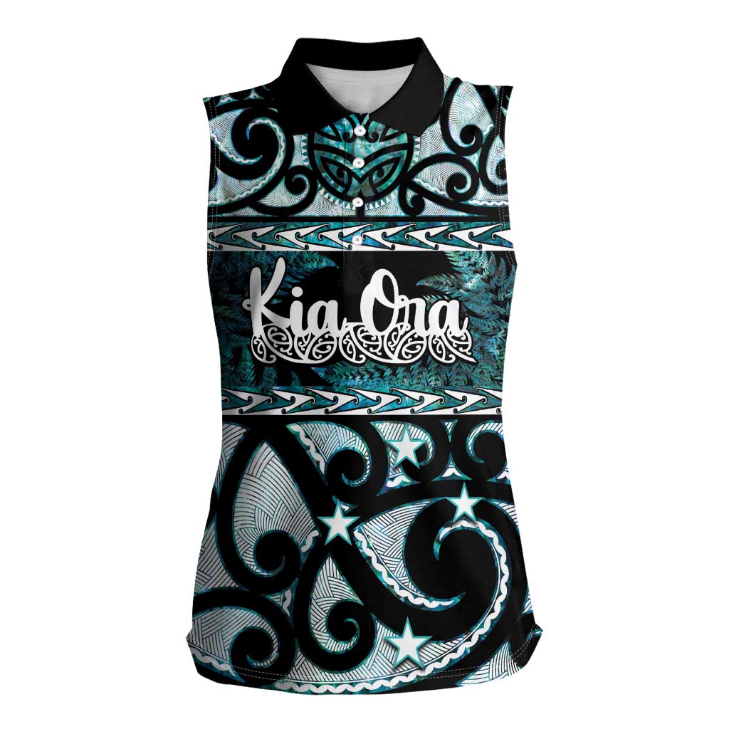 Kia Ora New Zealand Women Sleeveless Polo Shirt Aotearoa Proud Maori Paua Shell Silver Fern - Polynesian Pride