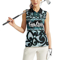 Kia Ora New Zealand Women Sleeveless Polo Shirt Aotearoa Proud Maori Paua Shell Silver Fern - Polynesian Pride