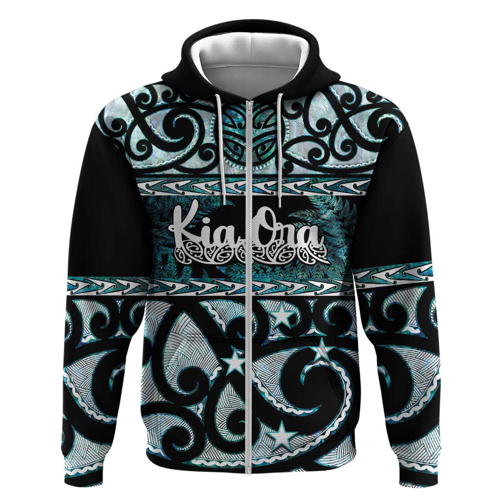 Kia Ora New Zealand Zip Hoodie Aotearoa Proud Maori Paua Shell Silver Fern - Polynesian Pride