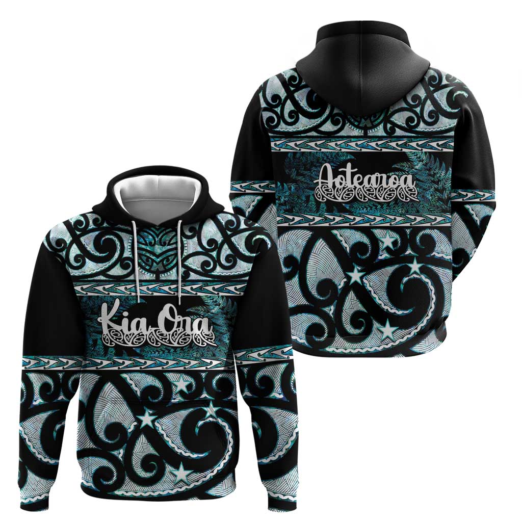 Kia Ora New Zealand Zip Hoodie Aotearoa Proud Maori Paua Shell Silver Fern - Polynesian Pride