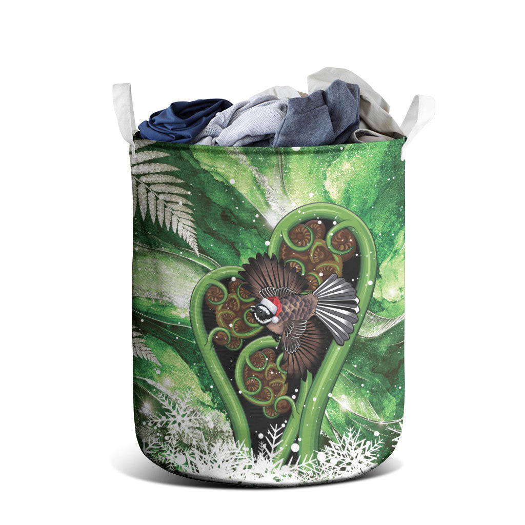 Piwakawaka New Zealand Christmas In July Laundry Basket NZ Aroha Koru Fern Marble Vibes