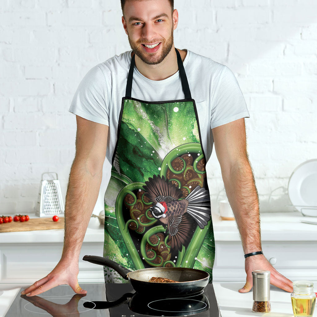 Piwakawaka New Zealand Christmas In July Apron NZ Aroha Koru Fern Marble Vibes