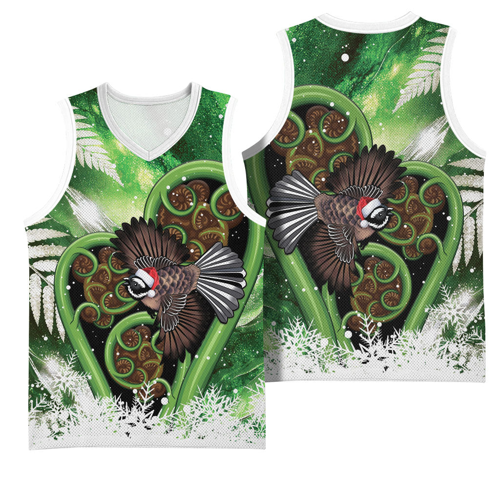 Piwakawaka New Zealand Christmas In July Basketball Jersey NZ Aroha Koru Fern Marble Vibes
