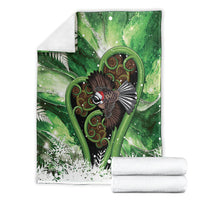 Piwakawaka New Zealand Christmas In July Blanket NZ Aroha Koru Fern Marble Vibes