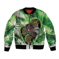 Piwakawaka New Zealand Christmas In July Bomber Jacket NZ Aroha Koru Fern Marble Vibes