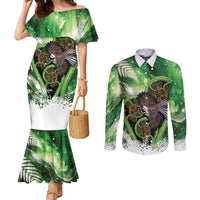 Piwakawaka New Zealand Christmas In July Couples Matching Mermaid Dress and Long Sleeve Button Shirt NZ Aroha Koru Fern Marble Vibes