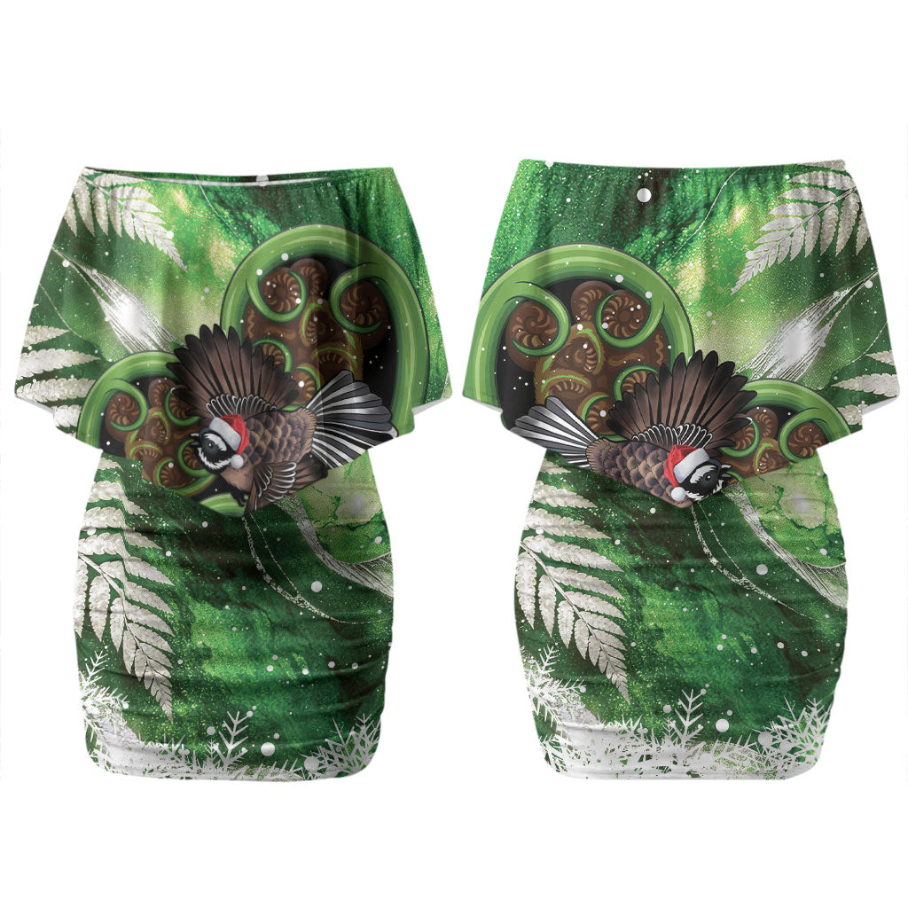 Piwakawaka New Zealand Christmas In July Couples Matching Off Shoulder Short Dress and Long Sleeve Button Shirt NZ Aroha Koru Fern Marble Vibes LT14 - Polynesian Pride