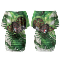 Piwakawaka New Zealand Christmas In July Couples Matching Off Shoulder Short Dress and Long Sleeve Button Shirt NZ Aroha Koru Fern Marble Vibes LT14 - Polynesian Pride
