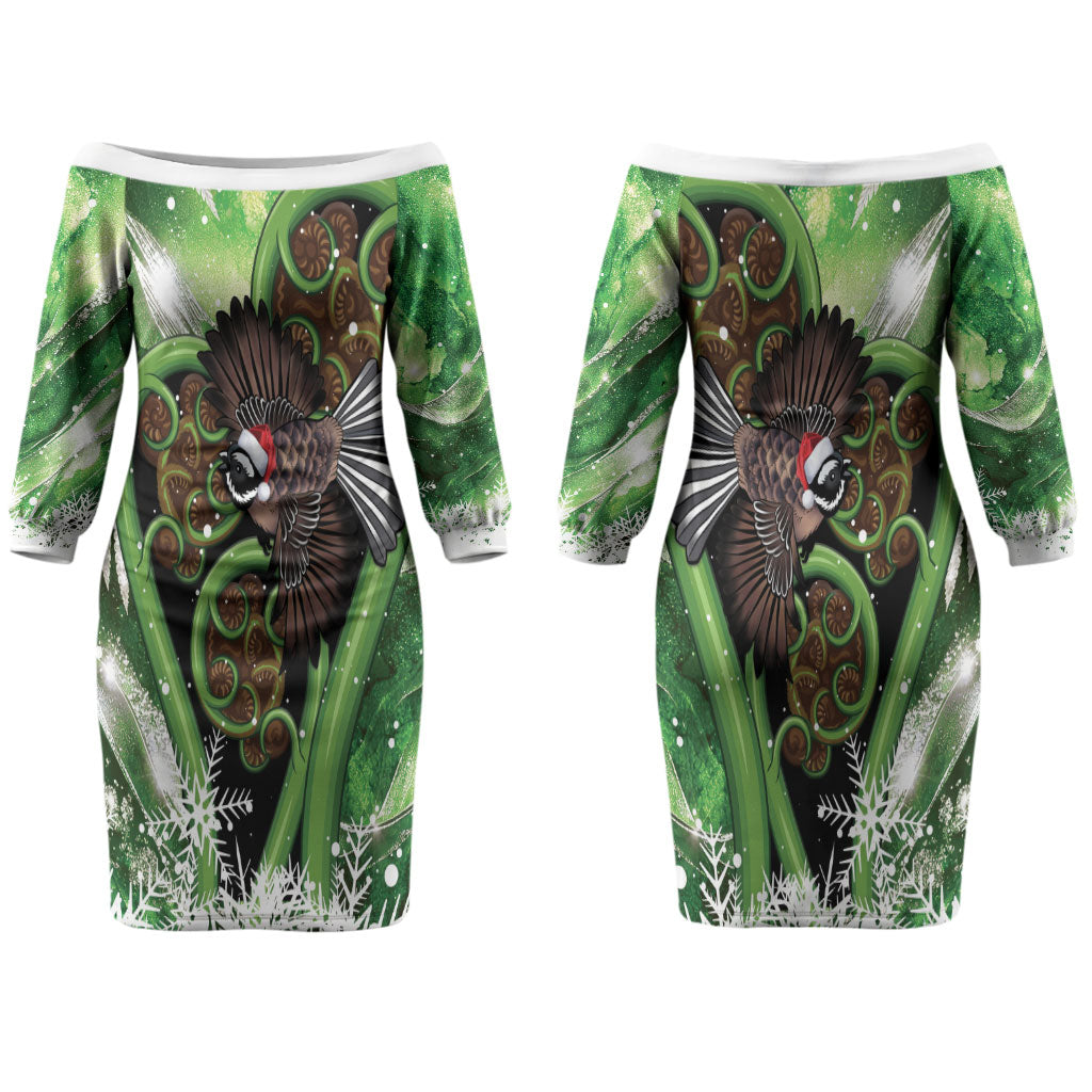 Piwakawaka New Zealand Christmas In July Couples Matching Off The Shoulder Long Sleeve Dress and Hawaiian Shirt NZ Aroha Koru Fern Marble Vibes LT14 - Polynesian Pride