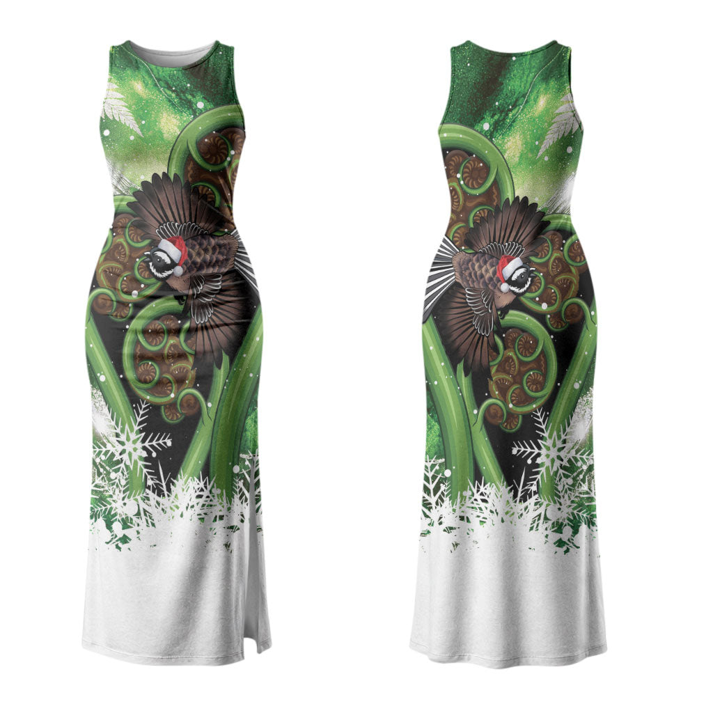 Piwakawaka New Zealand Christmas In July Couples Matching Tank Maxi Dress and Long Sleeve Button Shirt NZ Aroha Koru Fern Marble Vibes LT14 - Polynesian Pride