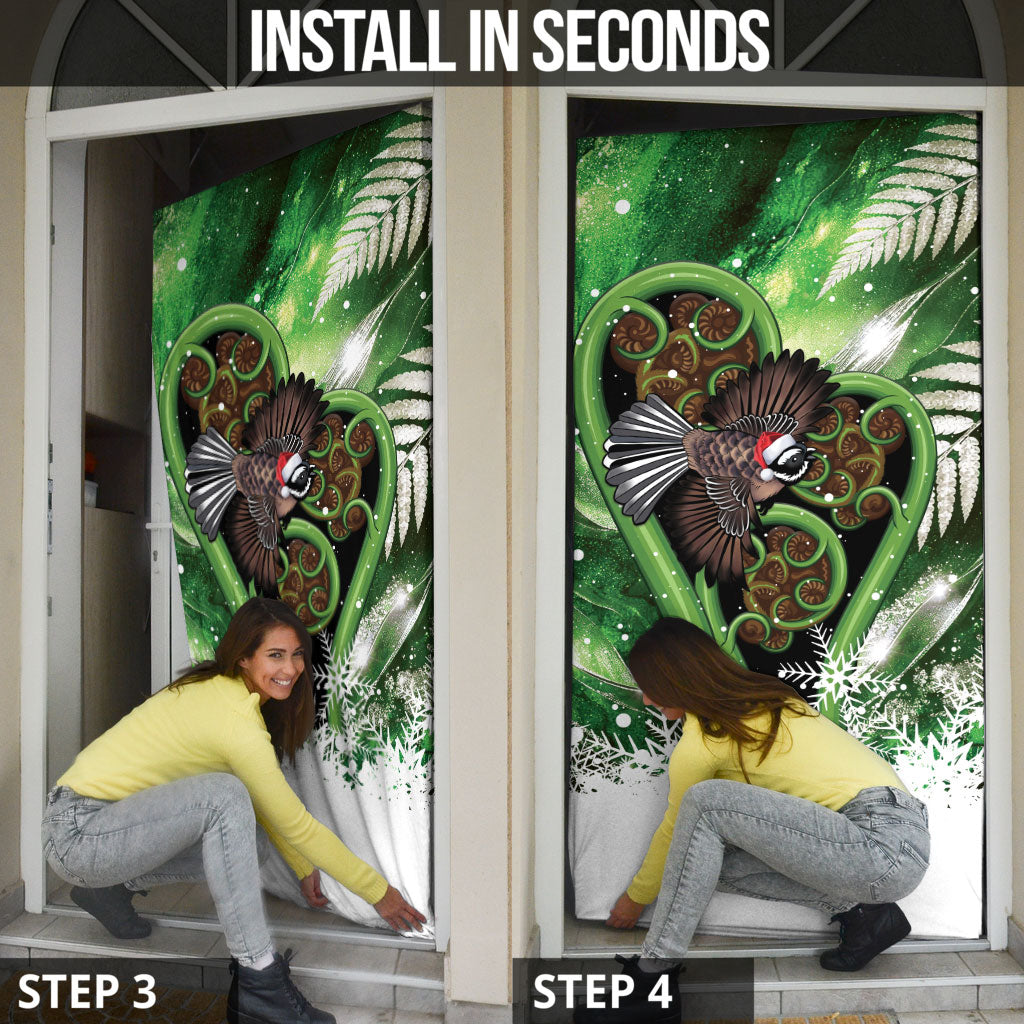 Piwakawaka New Zealand Christmas In July Door Cover NZ Aroha Koru Fern Marble Vibes