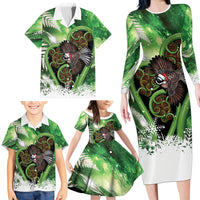 Piwakawaka New Zealand Christmas In July Family Matching Long Sleeve Bodycon Dress and Hawaiian Shirt NZ Aroha Koru Fern Marble Vibes
