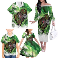 Piwakawaka New Zealand Christmas In July Family Matching Off The Shoulder Long Sleeve Dress and Hawaiian Shirt NZ Aroha Koru Fern Marble Vibes