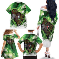 Piwakawaka New Zealand Christmas In July Family Matching Off The Shoulder Long Sleeve Dress and Hawaiian Shirt NZ Aroha Koru Fern Marble Vibes