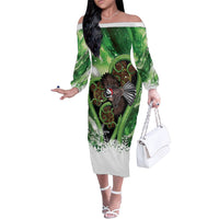 Piwakawaka New Zealand Christmas In July Family Matching Off The Shoulder Long Sleeve Dress and Hawaiian Shirt NZ Aroha Koru Fern Marble Vibes